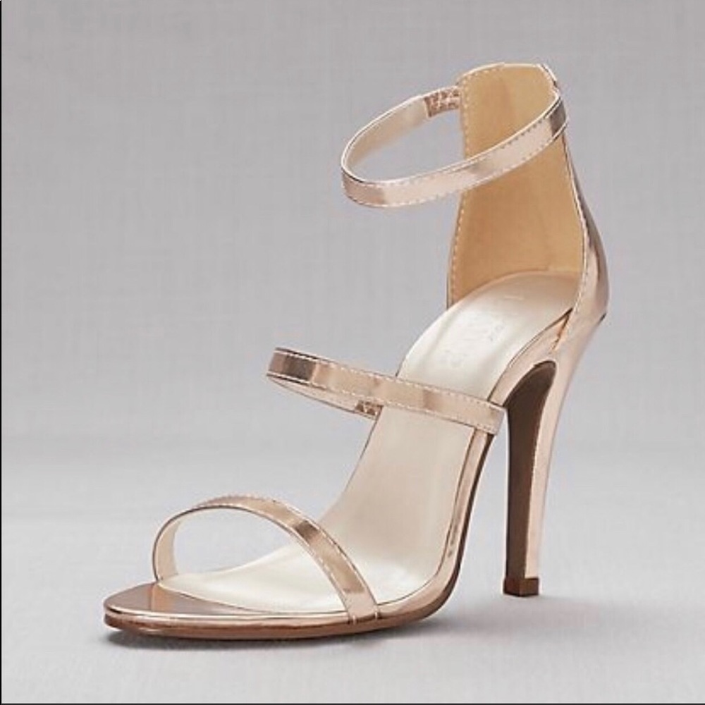 Triple-Strap Metallic Stiletto Sandals